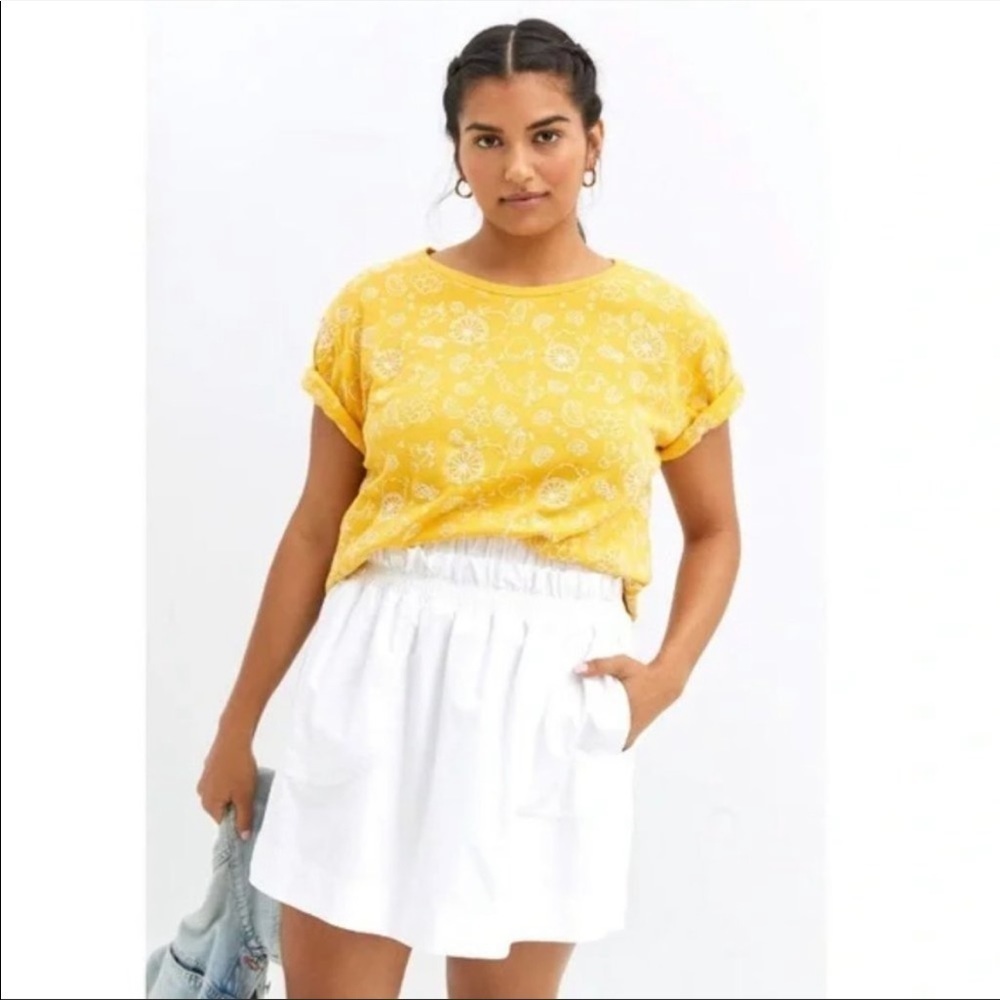 Anthropologie Yellow Short-Sleeve Printed Tee